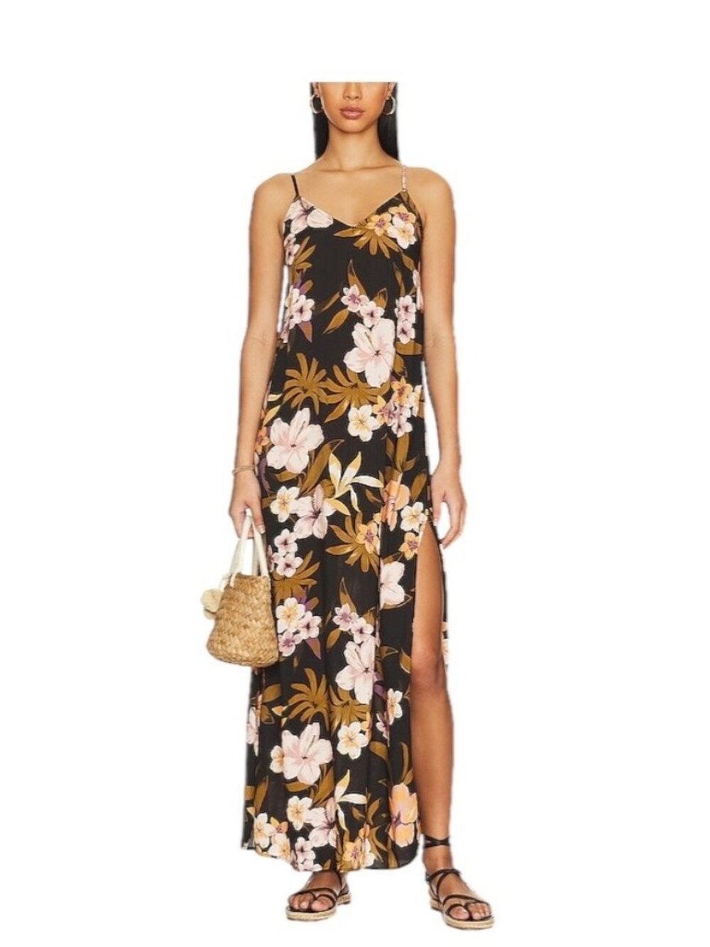Maaji Khaki Maxi Dress in Aloha Black Size M Vacation Summer Beach Coastal Boho